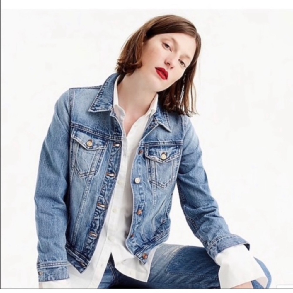 J Crew Distressed Denim Jacket Blue Small